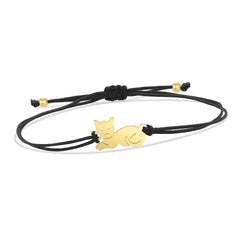 Gold-plated Stainless Steel Delicate Polished Cute Cat Charm Bracelet Women Fashion Red String - PeticaDeals