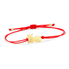 Gold-plated Stainless Steel Delicate Polished Cute Cat Charm Bracelet Women Fashion Red String - PeticaDeals