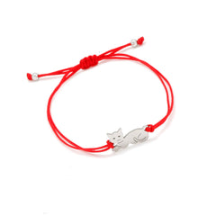 Gold-plated Stainless Steel Delicate Polished Cute Cat Charm Bracelet Women Fashion Red String - PeticaDeals