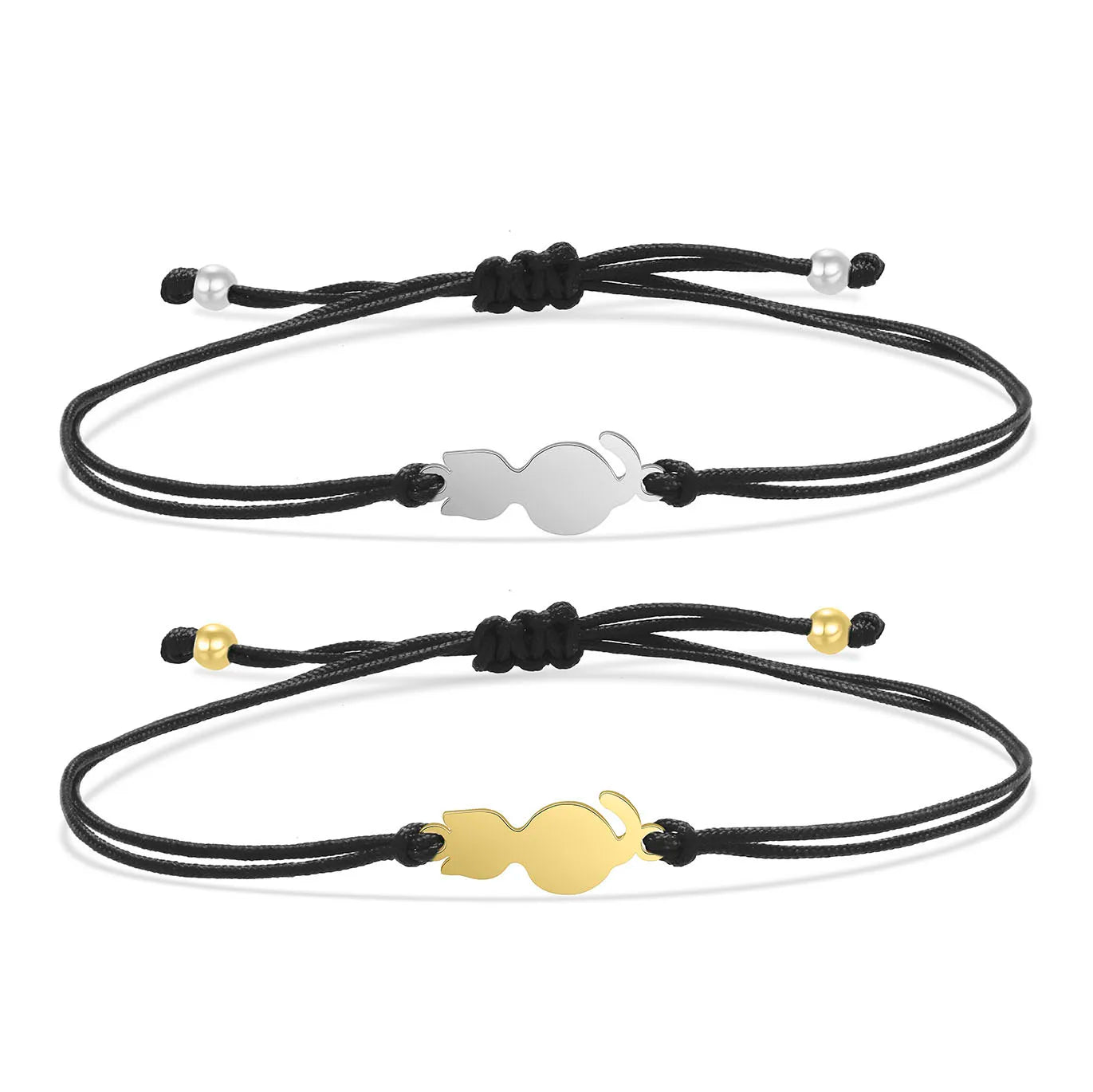 Gold-plated Stainless Steel Delicate Polished Cute Cat Charm Bracelet Women Fashion Red String - PeticaDeals
