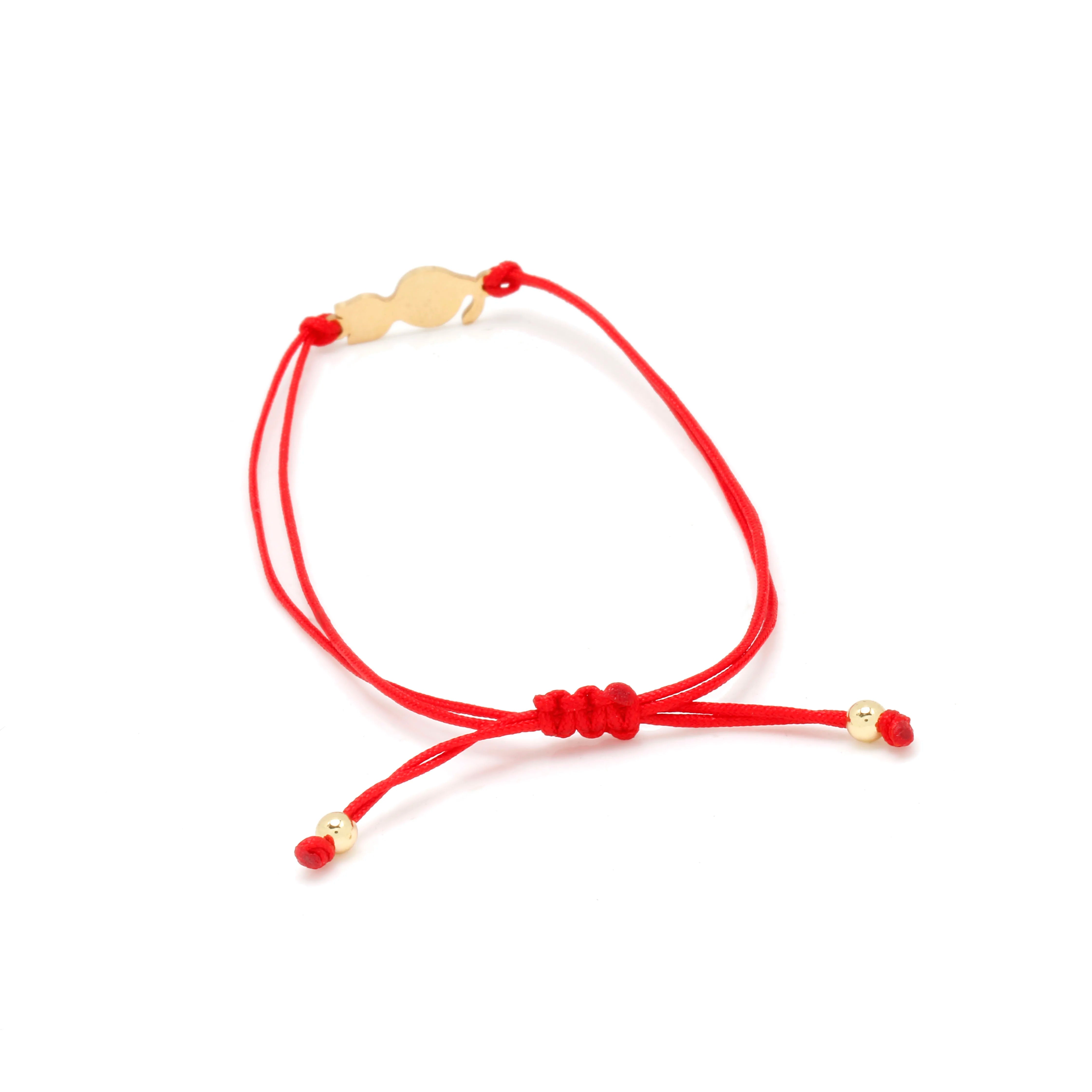 Gold-plated Stainless Steel Delicate Polished Cute Cat Charm Bracelet Women Fashion Red String - PeticaDeals