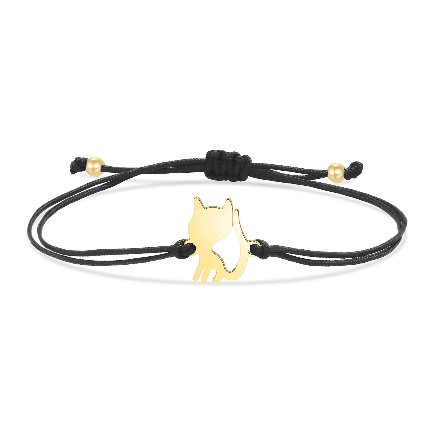 Gold-plated Stainless Steel Delicate Polished Cute Cat Charm Bracelet Women Fashion Red String - PeticaDeals