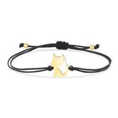 Gold-plated Stainless Steel Delicate Polished Cute Cat Charm Bracelet Women Fashion Red String - PeticaDeals