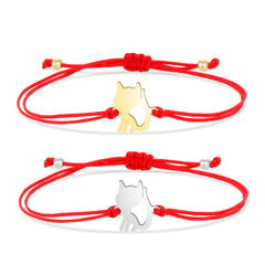 Gold-plated Stainless Steel Delicate Polished Cute Cat Charm Bracelet Women Fashion Red String - PeticaDeals