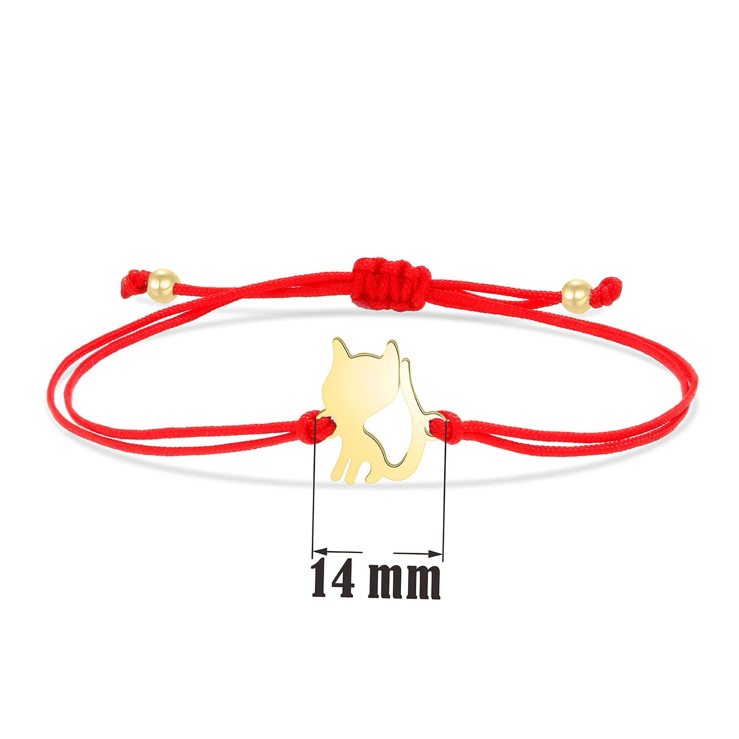 Gold-plated Stainless Steel Delicate Polished Cute Cat Charm Bracelet Women Fashion Red String - PeticaDeals