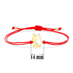Gold-plated Stainless Steel Delicate Polished Cute Cat Charm Bracelet Women Fashion Red String - PeticaDeals
