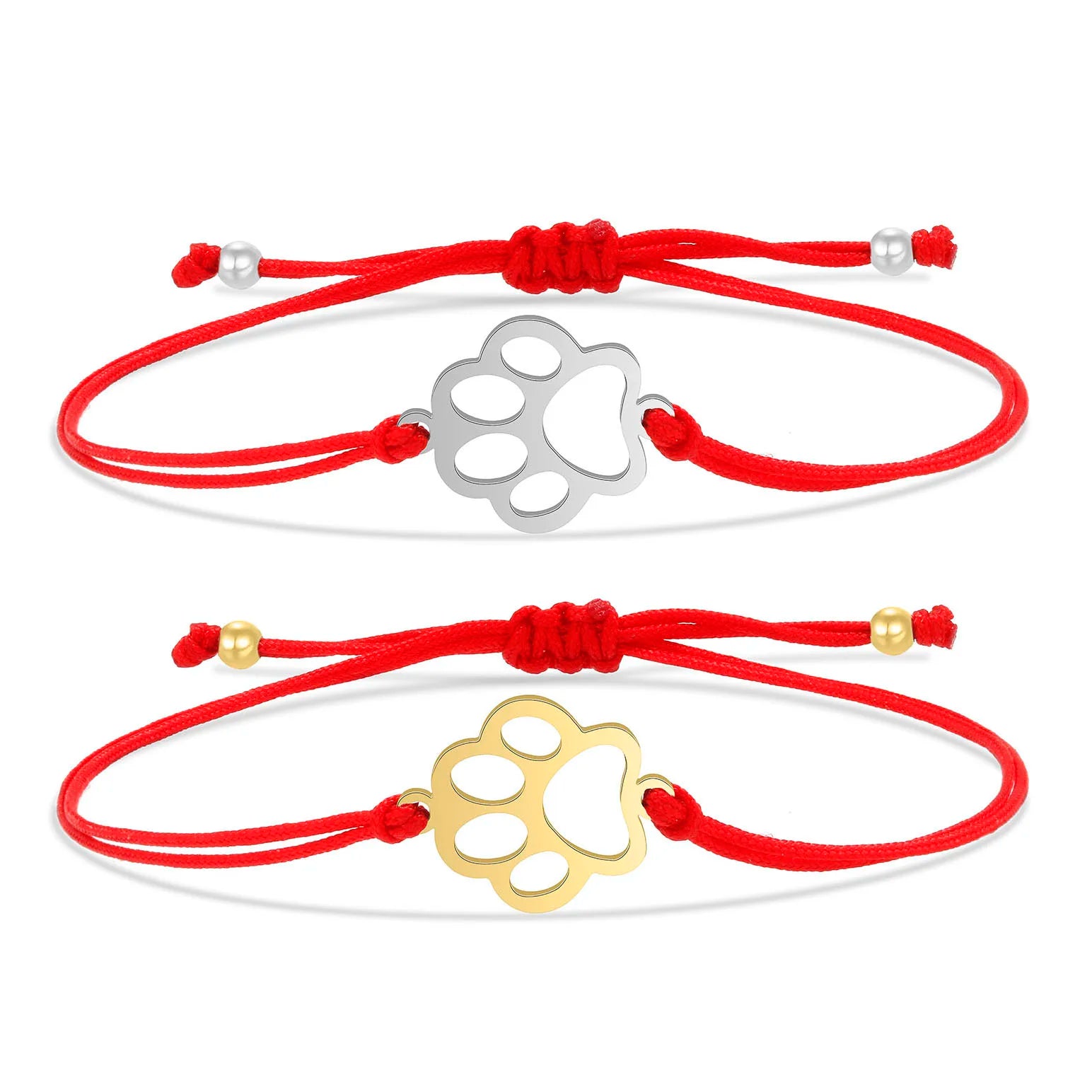 Gold-plated Stainless Steel Delicate Polishing Animal Paw Print Charm Bracelet Women Girl Fashion Red String Jewelry - PeticaDeals