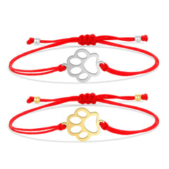 Gold-plated Stainless Steel Delicate Polishing Animal Paw Print Charm Bracelet Women Girl Fashion Red String Jewelry - PeticaDeals