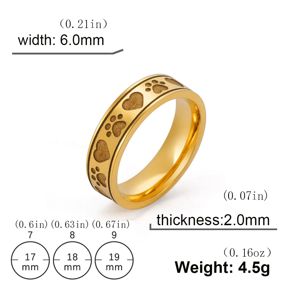 Gold Color Hearts Cat Paws Women's Ring Stainless Steel - PeticaDeals