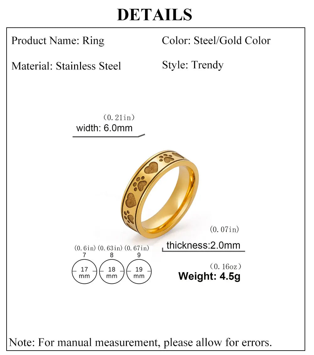 Gold Color Hearts Cat Paws Women's Ring Stainless Steel - PeticaDeals