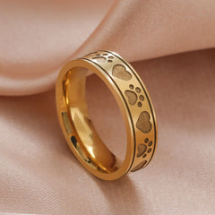 Gold Color Hearts Cat Paws Women's Ring Stainless Steel - PeticaDeals
