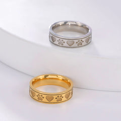Gold Color Hearts Cat Paws Women's Ring Stainless Steel - PeticaDeals