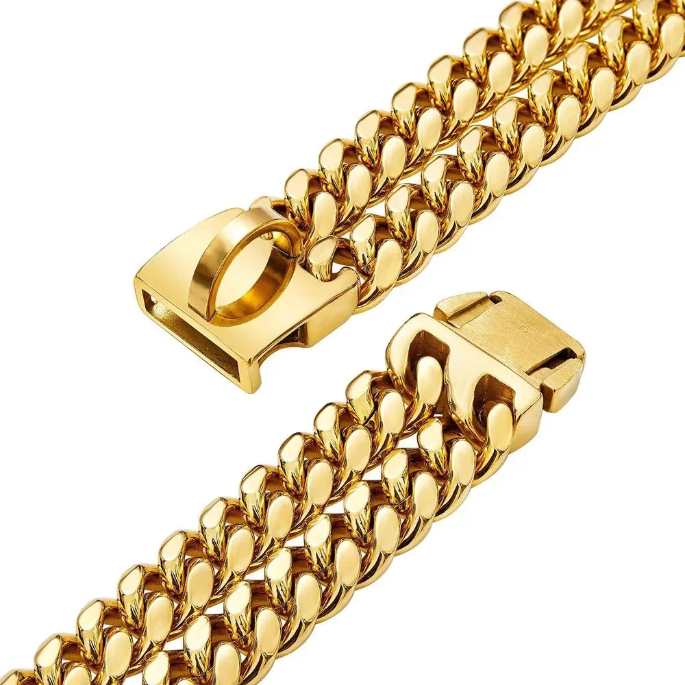 Gold Dog Chain Collar with Heavy Duty Double Row Chain 24MM - PeticaDeals