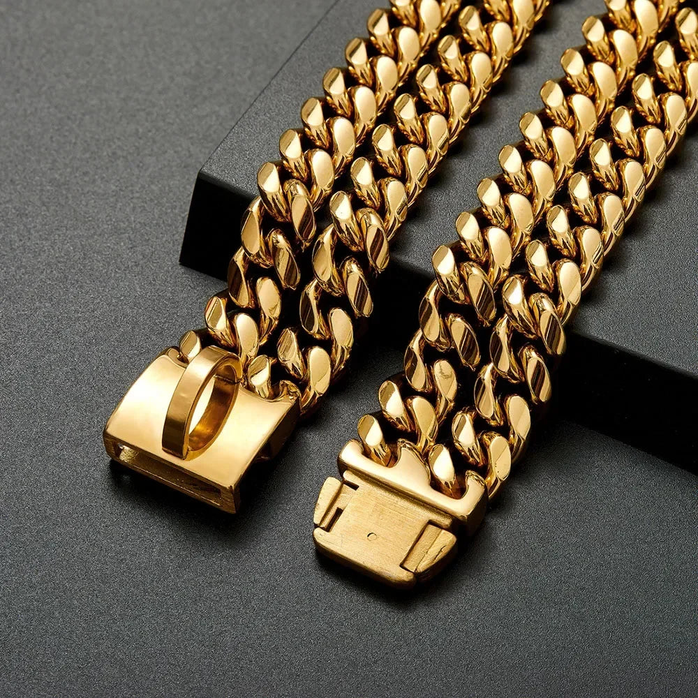 Gold Dog Chain Collar with Heavy Duty Double Row Chain 24MM - PeticaDeals