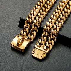 Gold Dog Chain Collar with Heavy Duty Double Row Chain 24MM - PeticaDeals