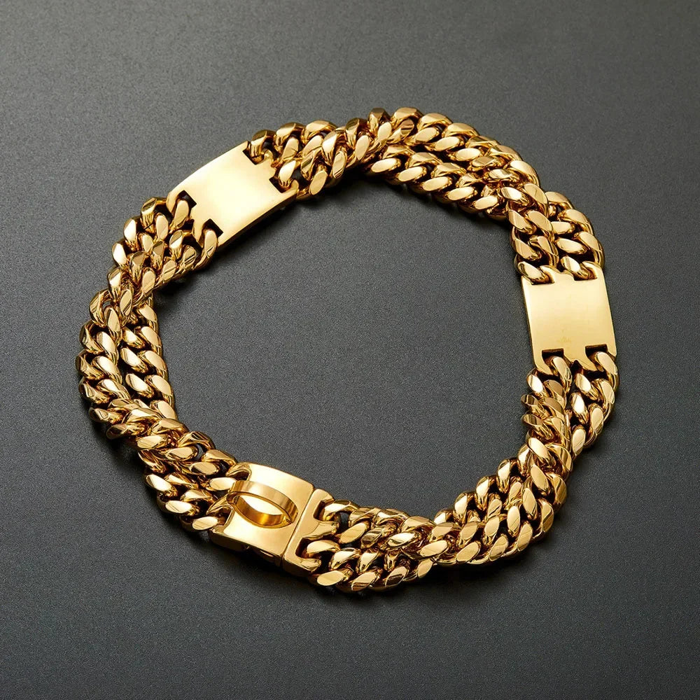 Gold Dog Chain Collar with Heavy Duty Double Row Chain 24MM - PeticaDeals