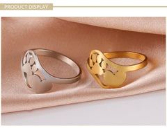 Cute Dog Paw with Heart Rings for Girls Stainless Steel Ring Jewelry