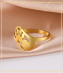 Cute Dog Paw with Heart Rings for Girls Stainless Steel Ring Jewelry