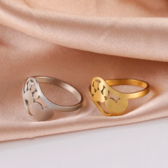 Cute Dog Paw with Heart Rings for Girls Stainless Steel Ring Jewelry