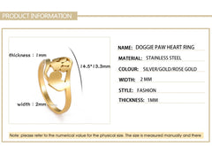 Cute Dog Paw with Heart Rings for Girls Stainless Steel Ring Jewelry