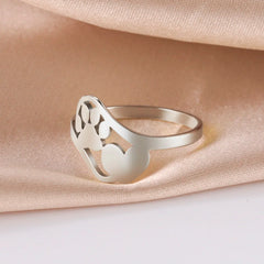 Cute Dog Paw with Heart Rings for Girls Stainless Steel Ring Jewelry