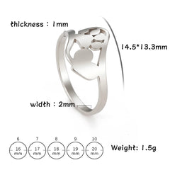 Cute Dog Paw with Heart Rings for Girls Stainless Steel Ring Jewelry