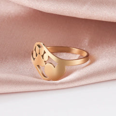 Cute Dog Paw with Heart Rings for Girls Stainless Steel Ring Jewelry
