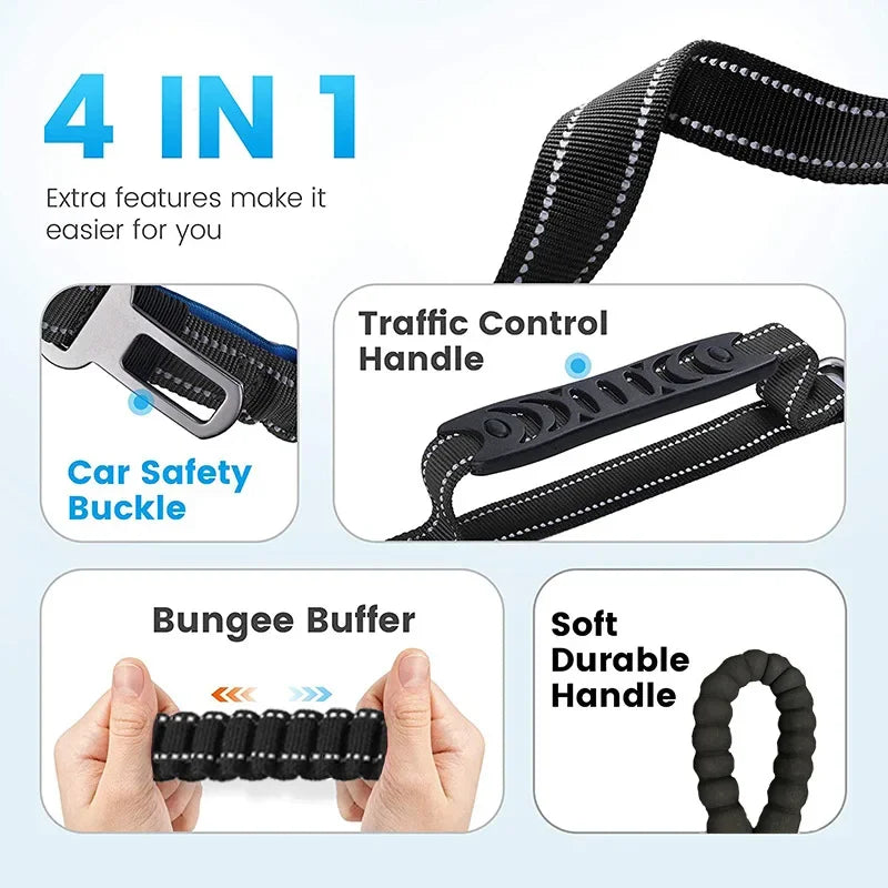 Heavy Duty Dog Leash with Car Harness and Comfortable Padded Handle and Highly Reflective - PeticaDeals