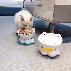 High-Foot Ceramic Lucky Cat Bowl Dog Food Bowl for Cats and Dogs - PeticaDeals