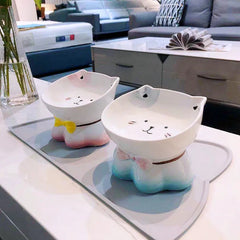 High-Foot Ceramic Lucky Cat Bowl Dog Food Bowl for Cats and Dogs - PeticaDeals
