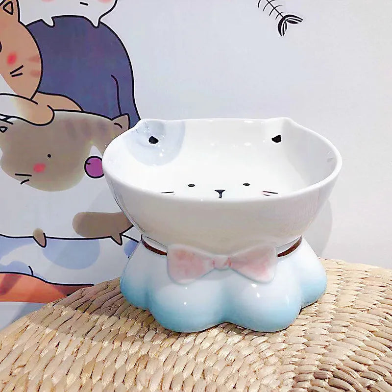 High-Foot Ceramic Lucky Cat Bowl Dog Food Bowl for Cats and Dogs - PeticaDeals
