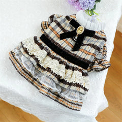 High Collar Small Dog & Cats Clothes Plaid Woolen - PeticaDeals