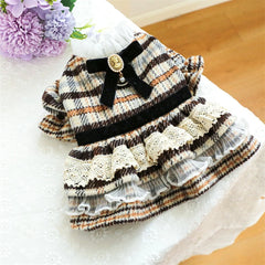 High Collar Small Dog & Cats Clothes Plaid Woolen - PeticaDeals