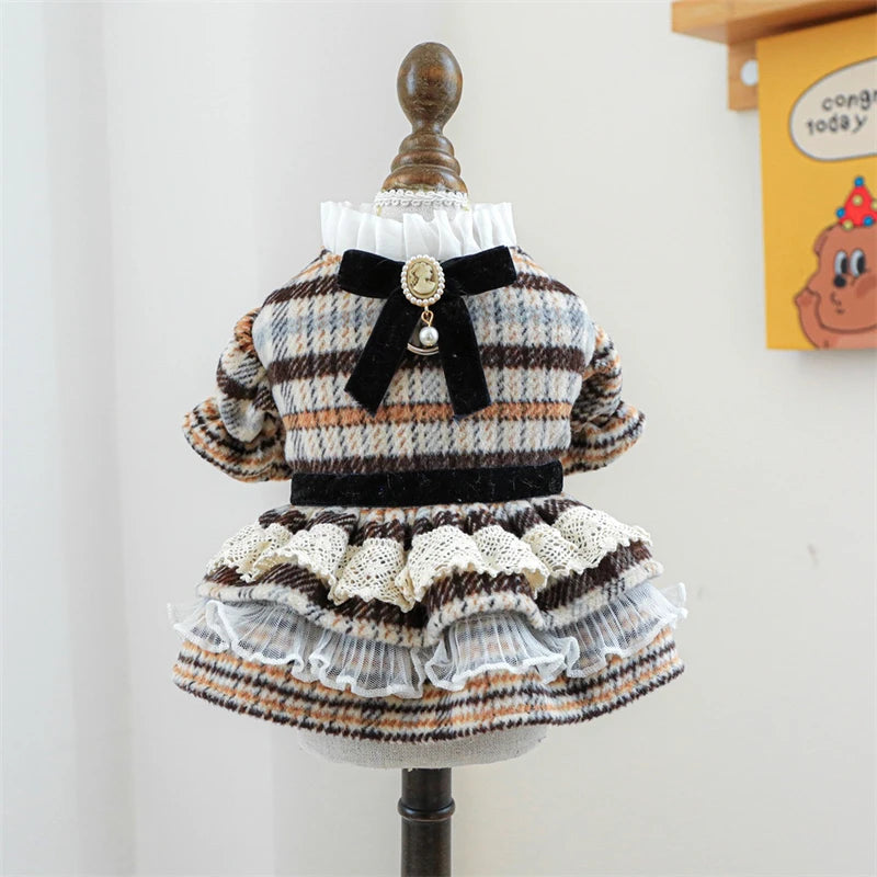 High Collar Small Dog & Cats Clothes Plaid Woolen - PeticaDeals