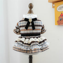 High Collar Small Dog & Cats Clothes Plaid Woolen - PeticaDeals