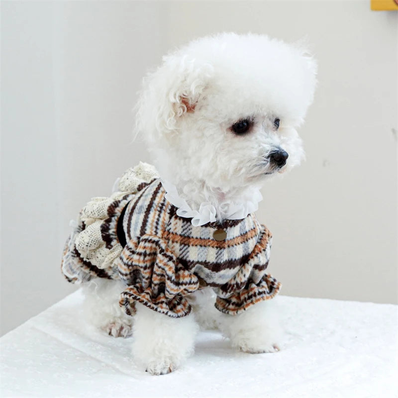 High Collar Small Dog & Cats Clothes Plaid Woolen - PeticaDeals