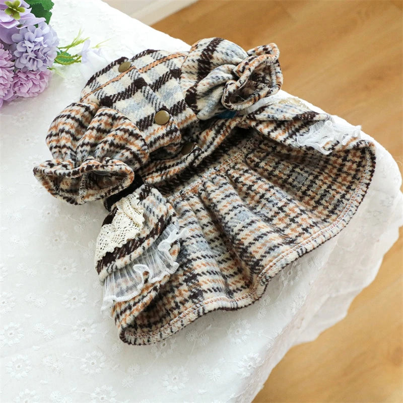 High Collar Small Dog & Cats Clothes Plaid Woolen - PeticaDeals
