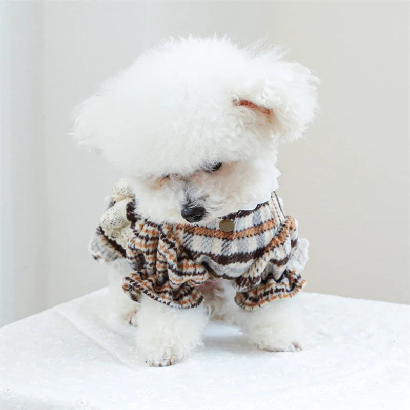High Collar Small Dog & Cats Clothes Plaid Woolen - PeticaDeals