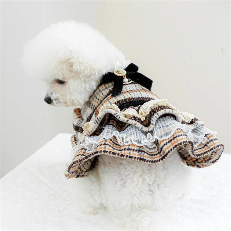 High Collar Small Dog & Cats Clothes Plaid Woolen - PeticaDeals