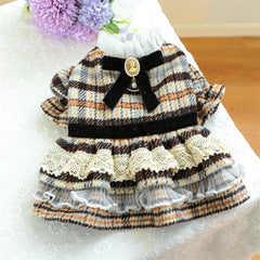 High Collar Small Dog & Cats Clothes Plaid Woolen - PeticaDeals