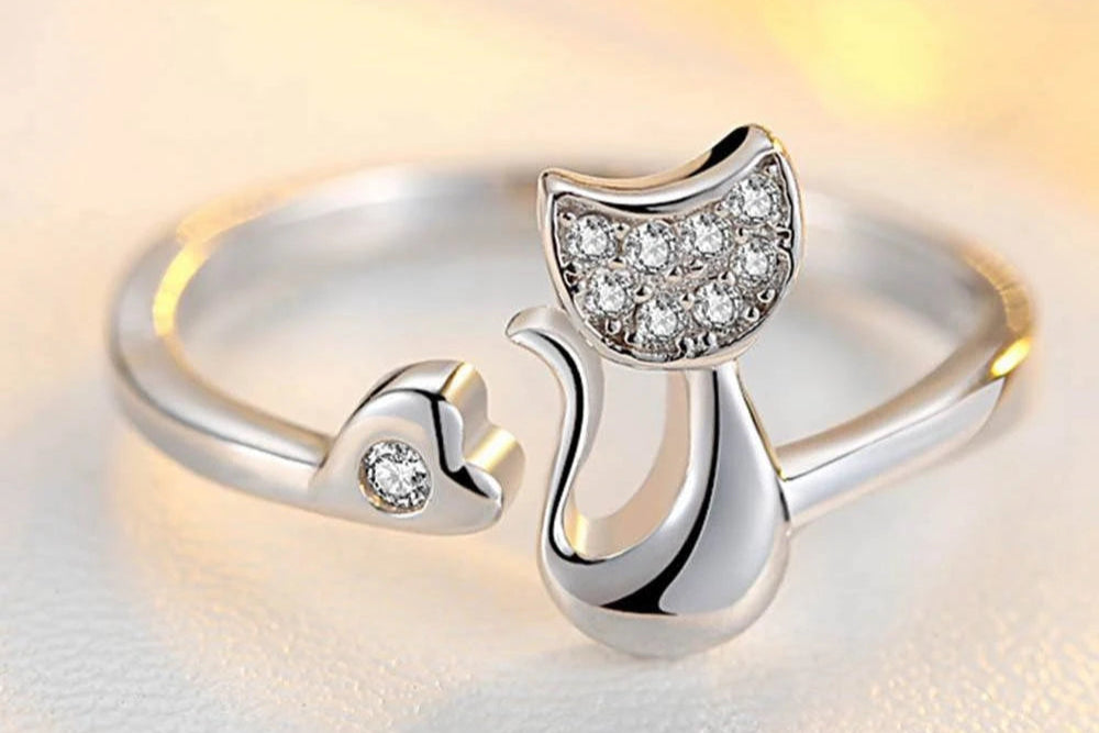 High Quality Cat Heart Shaped Adjustable Rings for Women - PeticaDeals