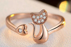 High Quality Cat Heart Shaped Adjustable Rings for Women - PeticaDeals