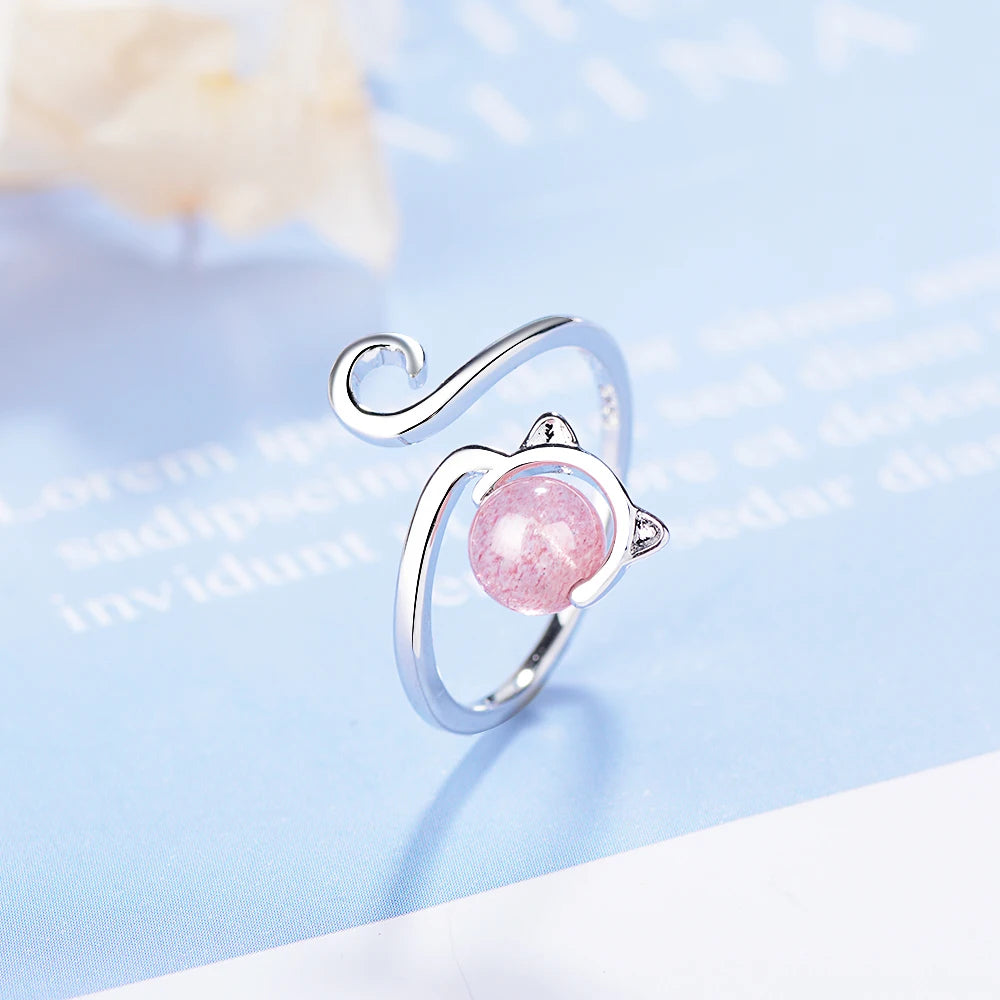 High Quality Cute Animal Cat Open Rings For Women Sterling Silver Jewelry - PeticaDeals