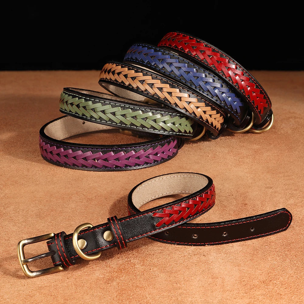 High Quality Leather Dog Braided Durable Pet Collars - PeticaDeals