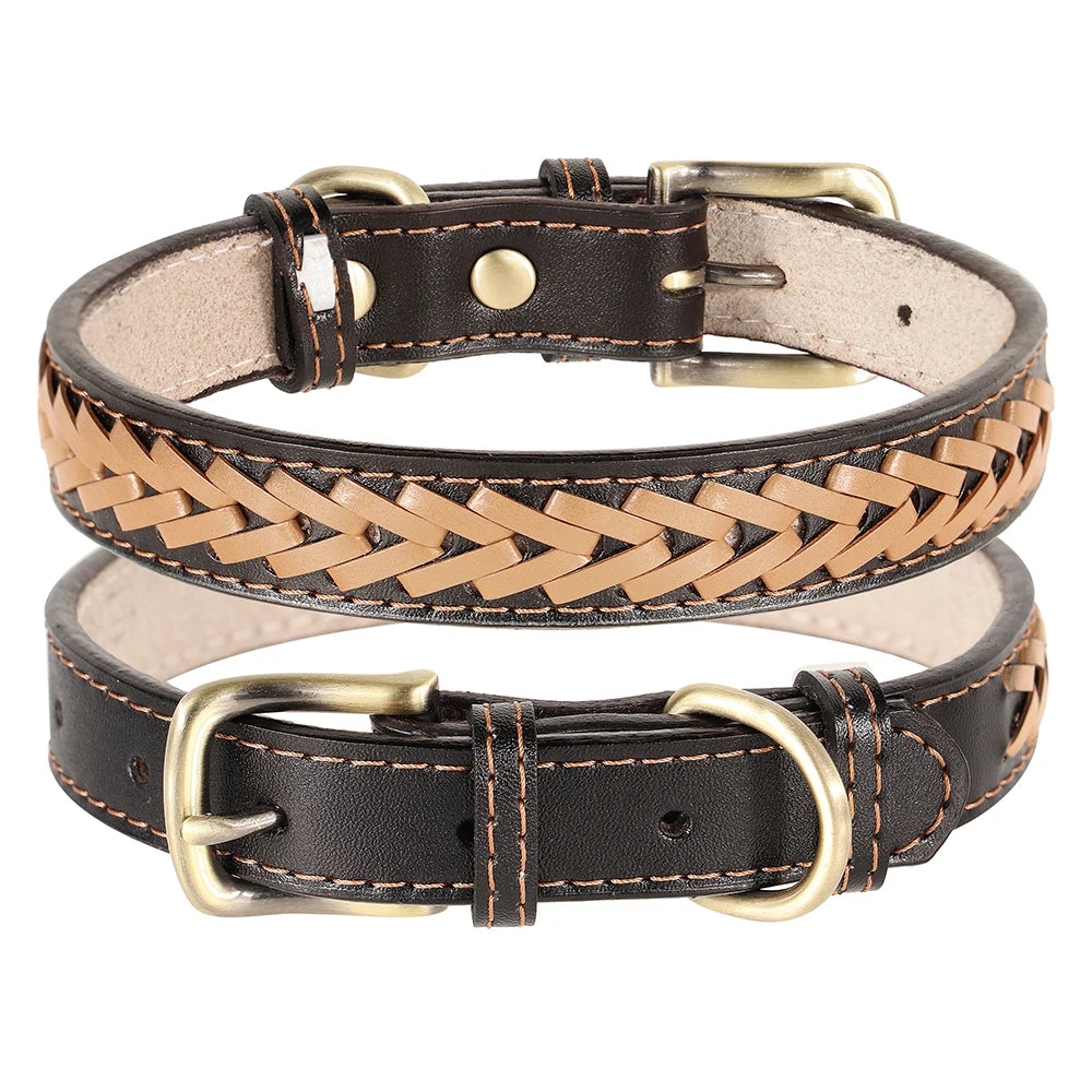 High Quality Leather Dog Braided Durable Pet Collars - PeticaDeals