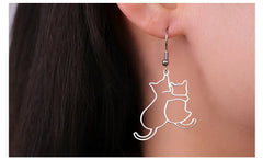 Hugging Cats Kittens Earrings for Women Girls Stainless Steel Cute Dog Dangle Earrings - PeticaDeals