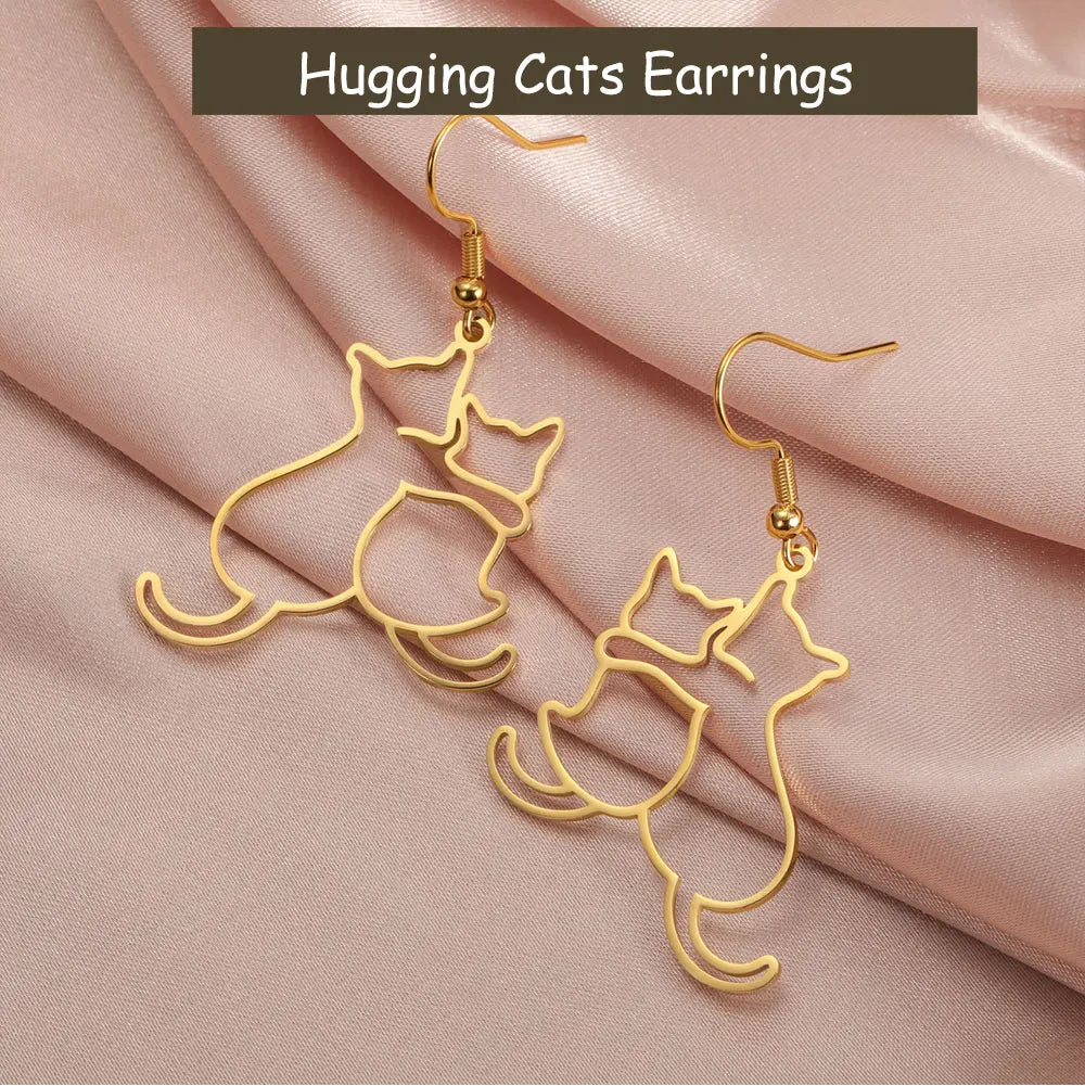Hugging Cats Kittens Earrings for Women Girls Stainless Steel Cute Dog Dangle Earrings - PeticaDeals