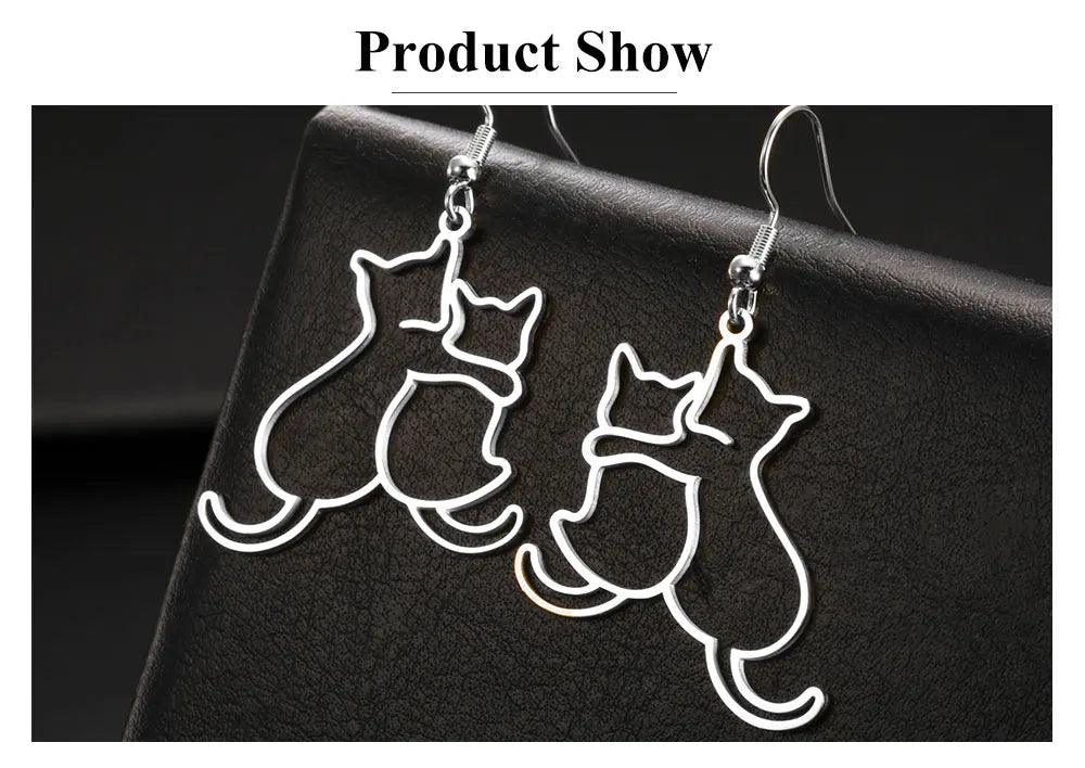 Hugging Cats Kittens Earrings for Women Girls Stainless Steel Cute Dog Dangle Earrings - PeticaDeals
