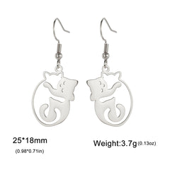 Hugging Cats Kittens Earrings for Women Girls Stainless Steel Cute Dog Dangle Earrings - PeticaDeals