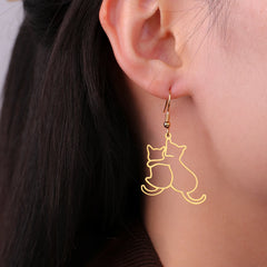 Hugging Cats Kittens Earrings for Women Girls Stainless Steel Cute Dog Dangle Earrings - PeticaDeals